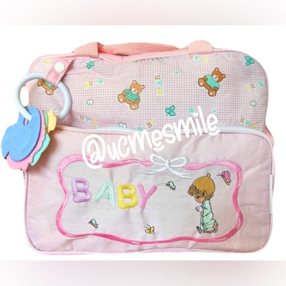 Precious Moments Vintage 6-in-1 Pink Medium Baby Diaper Bag w/ Teething Toy Ring - Picture 3 of 16